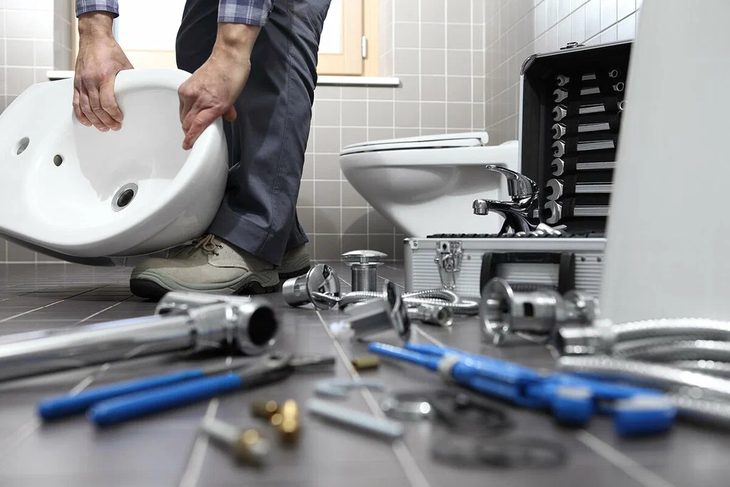 Plumbing tools prepared for a bathroom repair in Coachella