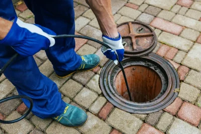 Plumber cleaning an outdoor sewer drain in Coachella